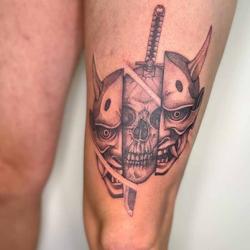 Skull oni mask tattoo