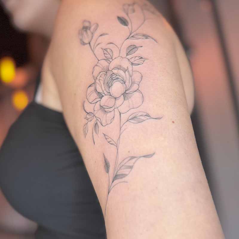 fineline peony tattoo